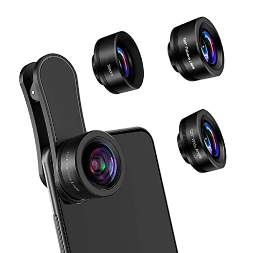 AFAITH Lenti per Cellulare, Obiettivi Smartphone Clip on 3 in 1 Lente Kit 20X Macro+ 198° Fisheye + 120° Wide Angle Lens per iPhone X XS 8, Samsung S10 S9  Huawei Xiaomi