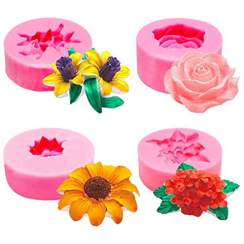 AFUNTA - 4 stampi in silicone a forma di margherita rosa per fondente, girasole, decorazioni per torte al cioccolato, caramelle, sapone
