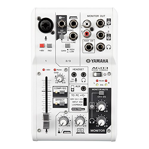 AG03 Mixer Audio Console Multifunzione, con Interfaccia Audio USB, 3 canali, per Registrazione Live, Streaming, Webcasting   Podcasting, Bianco