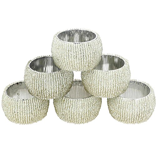 Ajuny - Set di 6 anelli decorativi fatti a mano in argento per tovaglioli, decorazione da tavolo, 4,5 cm