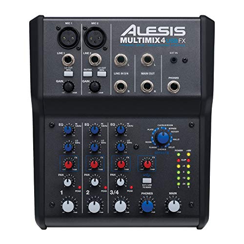 Alesis MultiMix 4 USB FX – Mixer Audio a 4 Canali da Studio con Effetti Integrati e Scheda Audio USB per il live e l Home Recording