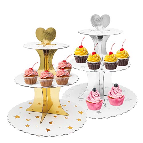 Alzata per cupcake con 3 livelli rotondi, VINLINGDAI supporto per muffin in cartone, ideale per feste di matrimonio (2 pezzi)