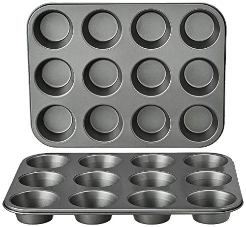 Amazon Basics - Teglia antiaderente per muffin, in acciaio al carbonio, confezione da 2
