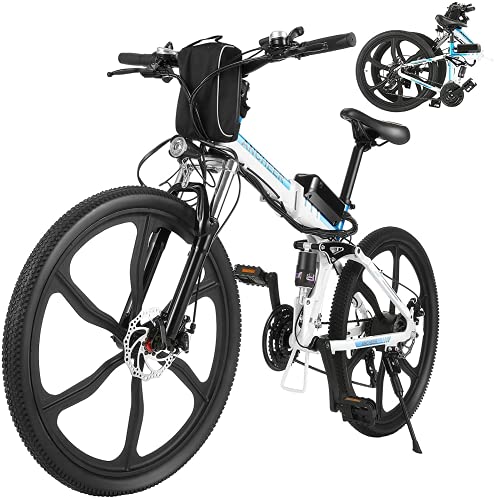 ANCHEER 26  Bici Elettrica da Città Trekking Mountain, 3 modalità di guida,Shimano a 21 velocità,Batteria Rimovibile agli Ioni di Litio da 36 V 8Ah,Sedile regolabile,Usato per Adulto Unisex (Bianco)