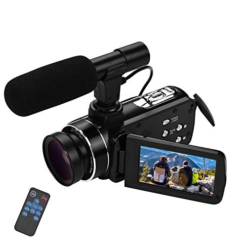 Andoer Video camera HD, Videocamera 4K Videocamera Full HD Sensore CMOS 18X Digital Zoom Camera, 3.0  LCD, con Obiettivo Grandangolare 0.45X e Microfono