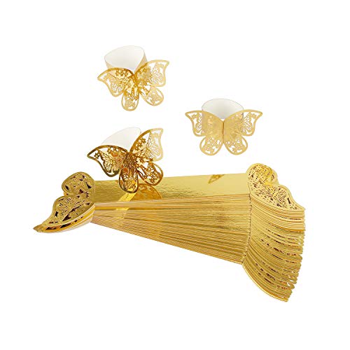 Anelli di Tovagliolo 3D Farfalla di Carta Portatovagliolo di Arredamento Perlato Porta per Matrimonio Battesimo Comunione Nascita Laurea Compleanno Natale Festa 50 Pezzi (d oro)