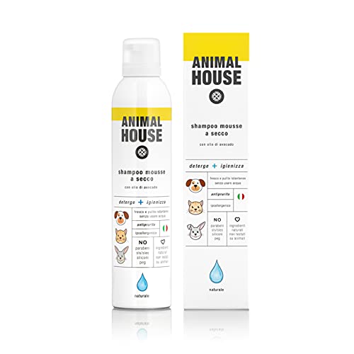 Animal House Shampoo Secco Mousse 300ml per Cani Naturale Made in I...