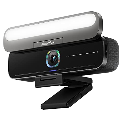 AnkerWork B600 Video Bar con webcam per videoconferenza e luce incorporata, cancellazione del rumore AI, array a 4 microfoni, risoluzione 2K, audio superiore, webcam con illuminazione e microfono