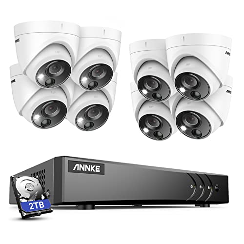 ANNKE 8 Canali 5MP DVR Sistema Kit Videosorveglianza H.265 Pro+ con 8 Fotocamera di Sorveglianza Sicurezza da Esterno da 5MP Rilevatore di Movimento 30M IR Visione Notturna 2TB