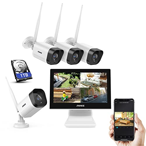 ANNKE WL300 5MP NVR Kit Videosorveglianza Wifi con Monitor LCD da 10,1   Sistema di Sorveglianza 3mp Plug e Play Visione Notturna Accesso Remoto, Camera Wireless Impermeabile con 1TB HDD