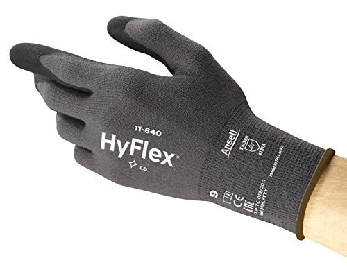 Ansell HyFlex 11-840 Guanti da Lavoro Professionali, Rivestimento in Nitrile Resistente all Abrasione, Protezione Professionale per Usi Industriali e Meccanici, Nero, Taglia L (5 Paia)