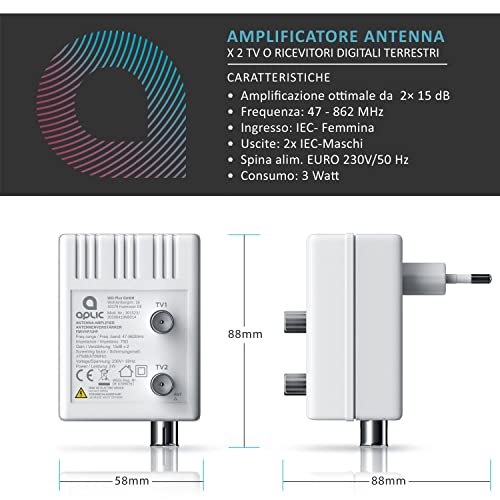 Aplic - Amplificatore antenna TV - Amplificatore a 2 uscite - ampli...