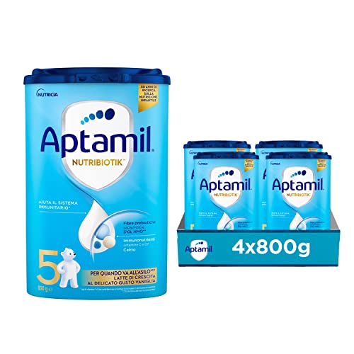 APTAMIL 5 - Latte di Crescita in Polvere al Delicato gusto di Vaniglia per Bambini dal 36° mese - Formato Convenienza da 3200 grammi (4 confezioni da 800g)