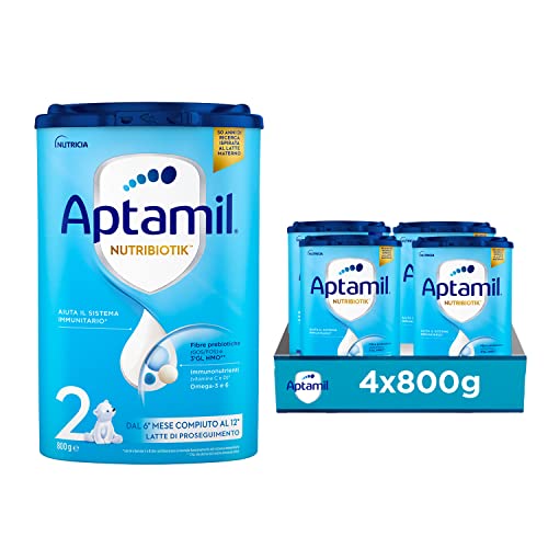 APTAMIL Nutribiotik 2 - Latte di Proseguimento in Polvere per lattanti dal 6° mese compiuto al 12° - Confezione da 3200 grammi (4 confezioni da 800g)