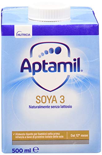 APTAMIL Soya 3 - Alimento Liquido per Bambini nella Prima Infanzia dal 12 mese compiuto, a Base di Proteine isolate di Soia, Naturalmente Senza Lattosio - Formato da 6 litri (12 x 500 ml)