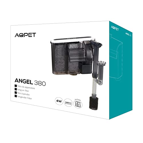 AQPET Angel 380 Filtro Esterno a Cascata da Appendere Incluse Cartucce Filtranti per Acquari Fino a 100 Litri, Nero