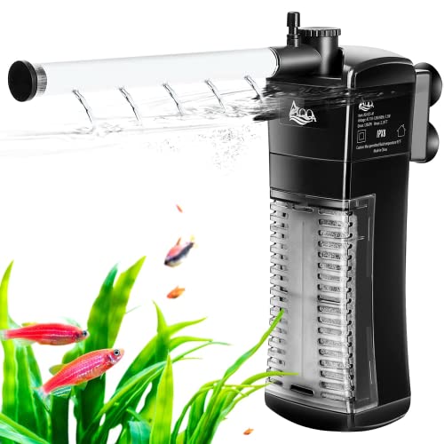 AQQA Filtro interno per acquario, flusso regolabile 3 in 1, filtro per acquario, pompa dell acqua ultra silenziosa, per acquari da 15 a 40 l (S)
