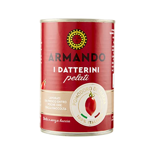 Armando, I Datterini Pelati, Pomodori Pelati Datterini di Filiera 100% italiani, 12 confezioni in latta da 400 gr