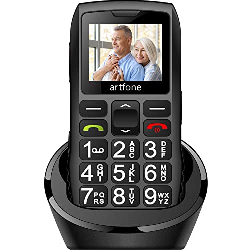 artfone Telefono cellulare GSM per anziani con tasti grandi, tasto SOS, dual SIM, volume alto, Radio FM, Dual Sim Nero