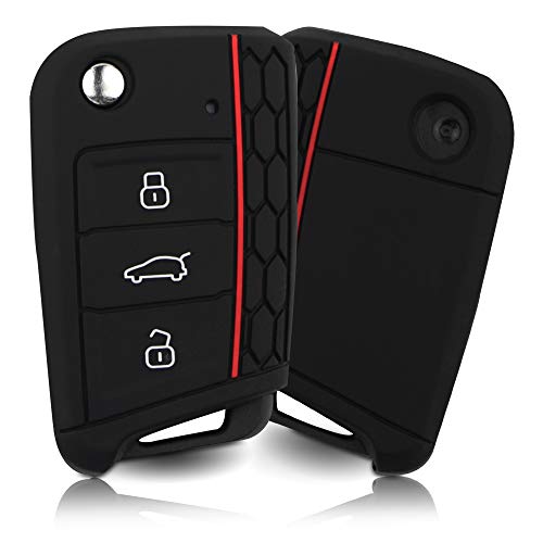 ASARAH Cover chiavi auto PREMIUM in silicone compatibile con VW, Copertura protettiva per chiavi dell auto, Copertina per tipo di chiave 3BKB-c - Nero Rosso