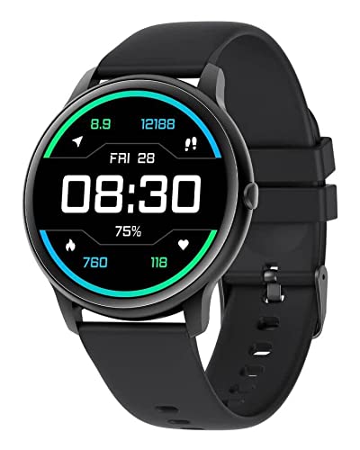 ASIAMENG Smartwatch Uomo Rotondo Orologio Contapassi da polso Smart Watch Fitness Sportivo Cardiofrequenzimetro Conta Calorie Notifiche Whatsapp e Chiamate Cronometro Impermeabile per Android iOS Nero