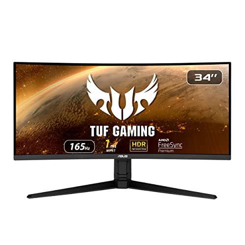 ASUS TUF Gaming VG34VQL1B Monitor – 34 inch WQHD (3440x1440), 165Hz (Above 144Hz), Extreme Low Motion Blur, FreeSync Premium, 1ms (MPRT), Curved, DisplayHDR 400