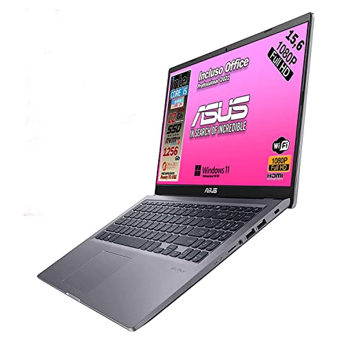 Asus Vivobook notebook, Cpu Intel i5 10 Th, SSHD da 1256Gb, 12 Gb DDR4, Display da 15,6 FULL HD, wi-fi, 4 Usb, Bt, Win 11 Pro, Office Pro 2021 Pronto All uso Gar. Italiana
