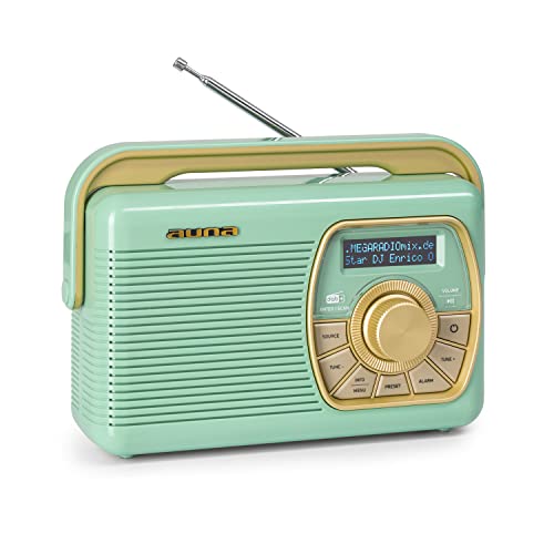auna Buddy - Streamer di Rete Hi Fi, Radio DAB+ Portatile con Batteria da 1Ah, Internet Radio Bluetooth con Ricevitore DAB DAB+ FM, Look Retrò Nostalgico, Funzione Sveglia, Verde