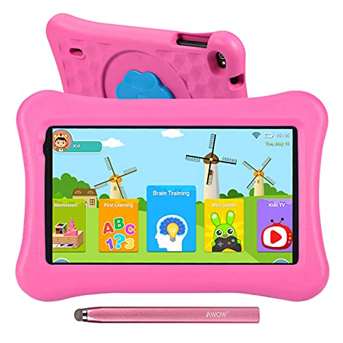 AWOW Funtab 1001 Tablet per Bambini 10.1 Pollici 2GB RAM 32GB ROM,Android 10 Tablets COPPA Certificato, iWawa APP& Google Play Preinstallato con Kid-Proof Custodia (Rosa),Penna tattile,WiFi,Bluetooth
