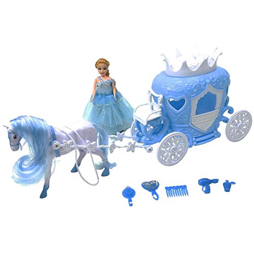BAKAJI Bambola Principessa dei Ghiacci con Carrozza Cavallo e Accessori Gioco Vestito in Tessuto Giocattolo per Bambini Dimensioni Prodotto: 53 x 20 x 11 cm