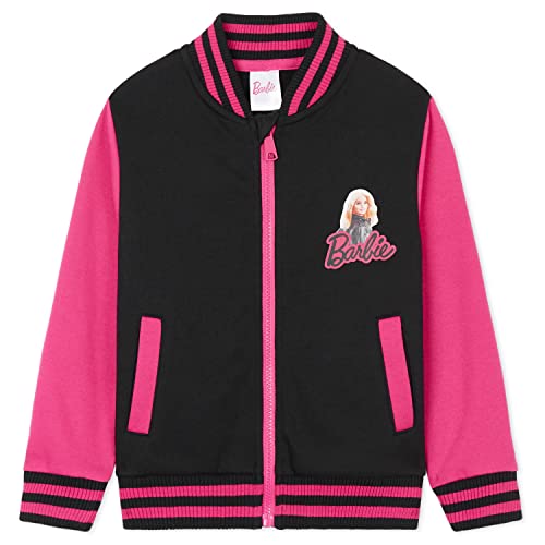 Barbie Bomber Jacket Bambina Varsity Jacket Giacca da Baseball (Nero Rosa, 7-8 anni)