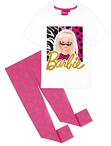 Barbie Completo Sportivo con T-Shirt E Leggings per Bambina 2-13 Anni, Tuta Originale (8-9 Anni, Bianco Rosa)