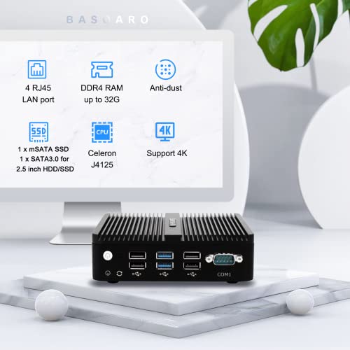 BASOARO Micro Appliance Firewall PC Fanless, Mini PC con 4 LAN per ...