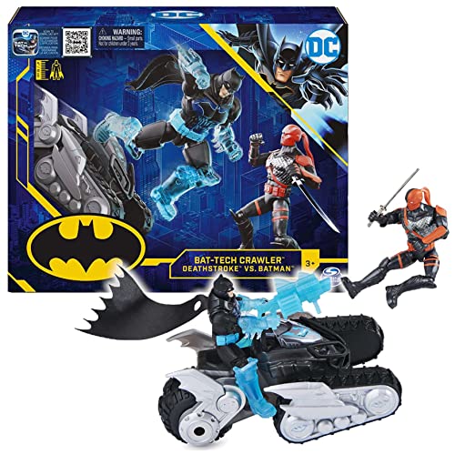 Batman, CrawlerBat-Tech con action figure di Deathstroke e Batman da 10,2 cm, include 12 accessori, giocattoli per bambini dai 3 anni in su, Esclusivo Amazon