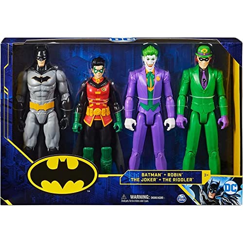 Batman - Set di 4 personaggi da 30 cm, composto da Batman, Robin, Joker, Enigmista