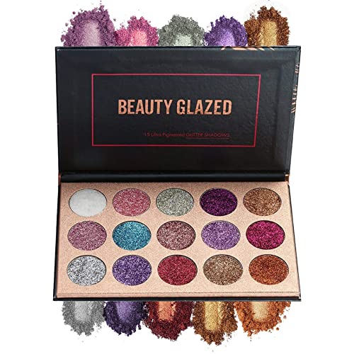 Beauty Glazed Palette di Ombretti Glitter,15 Colori Shimmer Ultra Pigmentato Trucco Ombretto In Polvere Impermeabile a lunga Durata