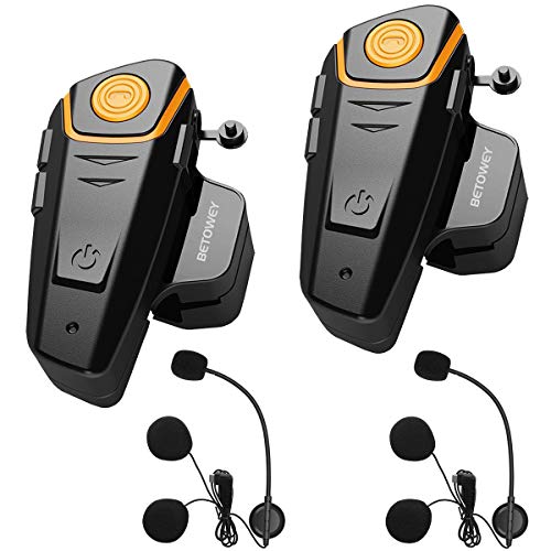 BETOWEY Interfono Moto Bluetooth Coppia BT-S2 Auricolari Bluetooth Casco Moto - Doppia, Microfono Duro