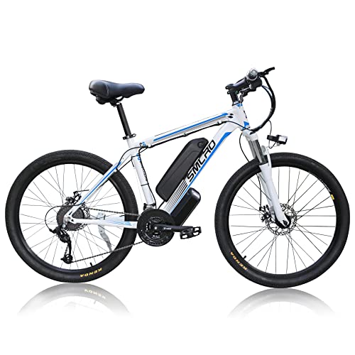 Bici Elettrica per adulti, 26-Zoll e-MTB con Batteria Rimovibile 48V 13Ah, Shimano Cambio a 21 Velocità, 3 - Modalità di Guida, Mountain Ebike per viaggi pendolari (white blue)