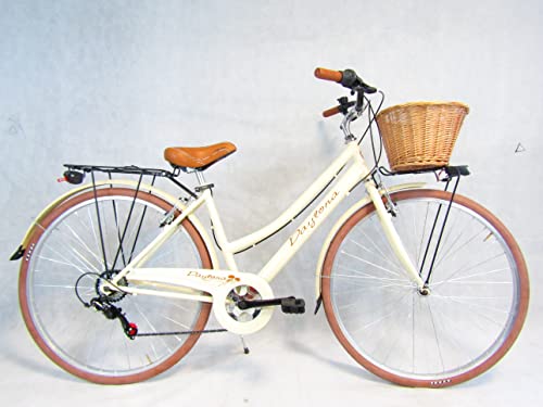 Bicicletta da Donna Bici da Città City Bike da Passeggio 28   con Cambio Vintage Retro  Beige Cesto Vimini