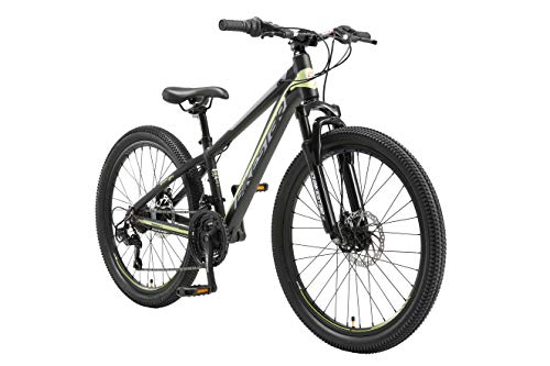BIKESTAR MTB Mountain Bike 24  Alluminio per Bambini 10-13 Anni | Bicicletta Telaio 12.5 Pollici 21 velocità Shimano, Hardtail, Freni a Disco, sospensioni | Nero
