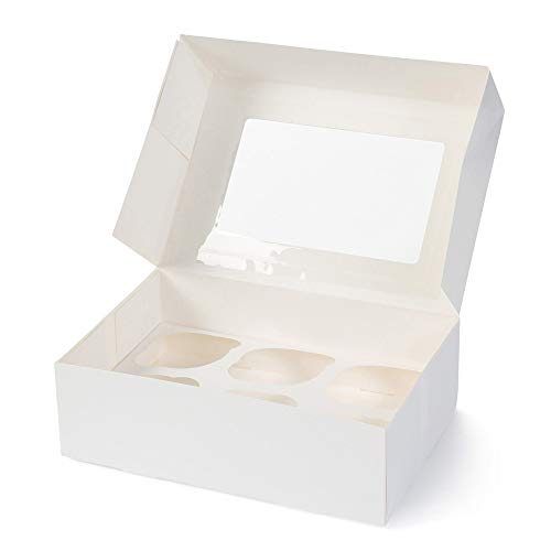 BIOZOYG Scatola per Muffin da 6 Cupcake con Grande Finestra e Inserto I 25 Scatole per Pasticceria Scatole Regalo Bianco I Box da Asporto Organiche Scatole di Cartone Biodegradabile