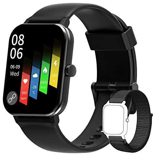 Blackview Smartwatch Uomo,Orologio Fitness Tracker,1,69  Full Touch Smart Watch,Monitoraggio Sonno, SpO2, Frequenza Cardiaca,Termometro,Notifiche Messaggi,24 modalità sportive(2 Cinturini)
