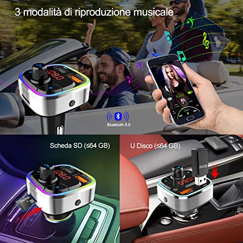 Bluetooth 5.0 Car FM Trasmettitore,Adattatore Audio Radio Auto Wire...