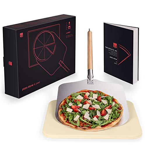 Blumtal Pietra Refrattaria per Pizza da Forno + Pala per Pizza in Alluminio, Pietra Refrattaria per Pizza da Forno e Barbecue
