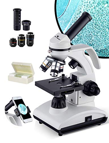 BNISE Microscopio Professionale, 100-2000x Microscopio Ottico Professionale, Microscopio Biologico cellulare per bambini 4-16 anni Adulto con Adattatore Telefonico e Custodia per il Trasporto