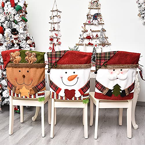 BOICXM, coprisedia natalizia, 6 pezzi, coprisedia a forma di Babbo Natale, per sedia da pranzo natalizia, con schienale in flanella, per decorazioni natalizie.