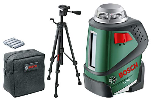 Bosch PLL 360 Set Livella Laser a Linee con Treppiede, Supporto, 4 Batterie AA, Custodia Protettiva, Raggio d’Azione 20 m, Precisione di Misurazione ± 0.4 mm m