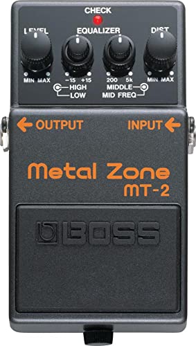 BOSS MT-2 Pedale Distorsore Metal Zone, un ampia gamma di suoni distorti con equalizzatore a 3 bande e il massimo sustain