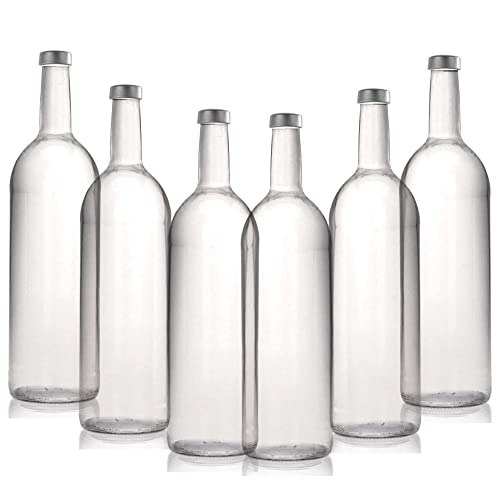 BrandPrint, Set di 6 Bottiglie in Vetro per Acqua Modello Bordolese 1 Litro con NUOVO Tappo a Vite resistente all ossidazione. Per Bevande e Succhi.