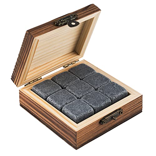 Buddy´s Bar - 9 pietre per whisky, 2 x 2 cm, set regalo Basic, elegante scatola di legno, riutilizzabili, cubetti di ghiaccio naturali in granito, pietre refrigeranti insapore, grigio